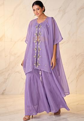 Lavender Embroidered Handwork Fusion Set