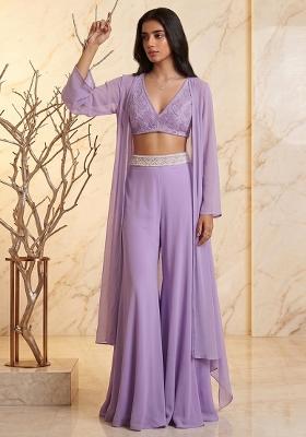 Lavender Embroidered Handwork Fusion Set