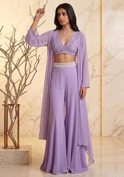 Lavender Embroidered Handwork Fusion Set