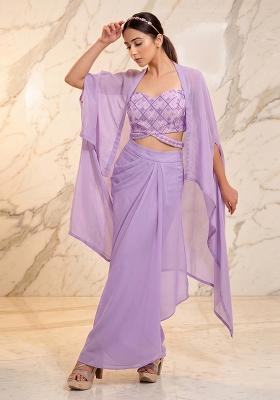 Lavender Embroidered Handwork Fusion Set