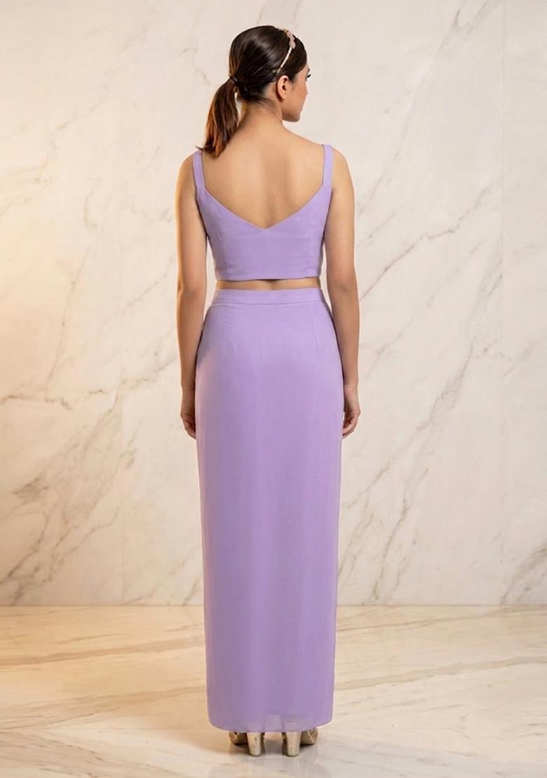 Lavender Embroidered Handwork Fusion Set - Indya