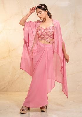 Pink Embroidered Handwork Fusion Set