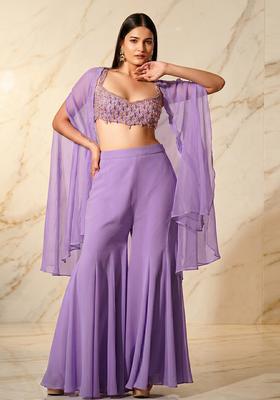 Lavender Embroidered Handwork Fusion Set