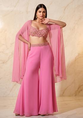 Pink Embroidered Handwork Fusion Set
