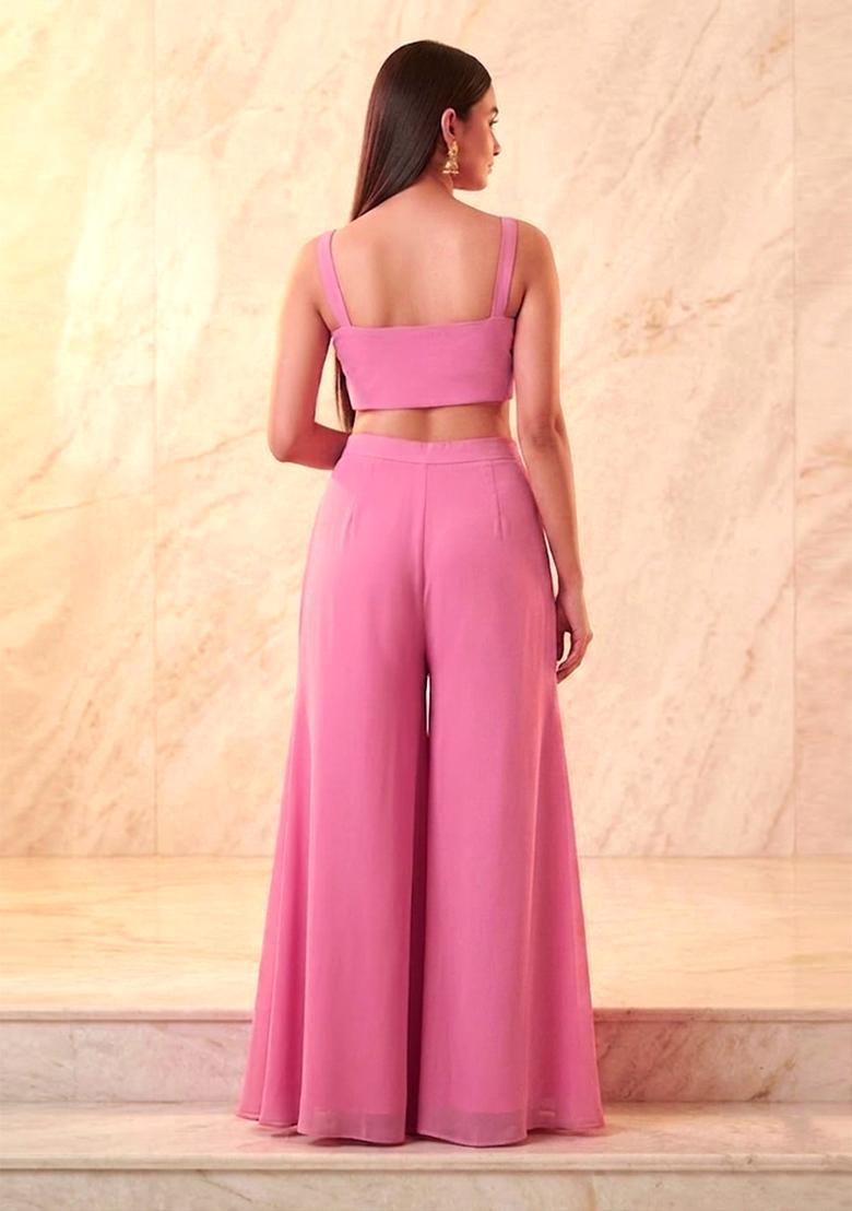 Pink Embroidered Handwork Fusion Set - Indya