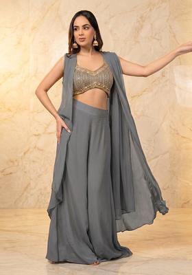 Grey Embroidered Handwork Fusion Set
