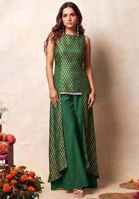Bottle Green Brocade Sharara Set