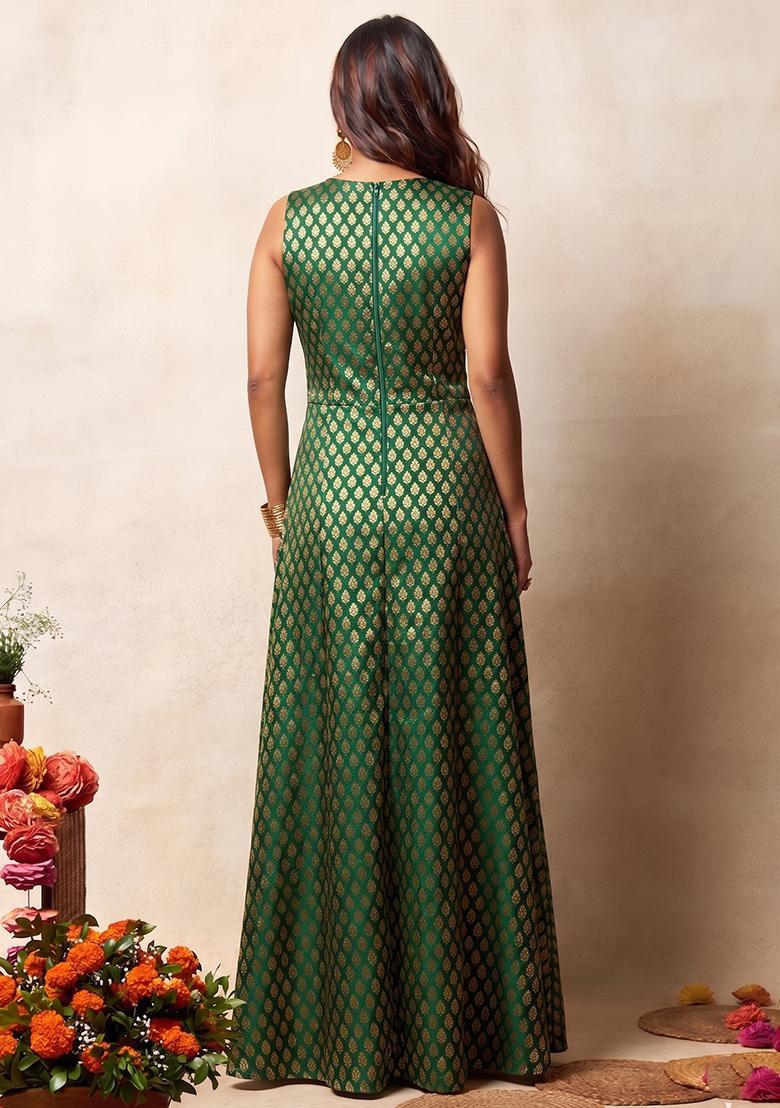 Bottle Green Brocade Sharara Set - Indya