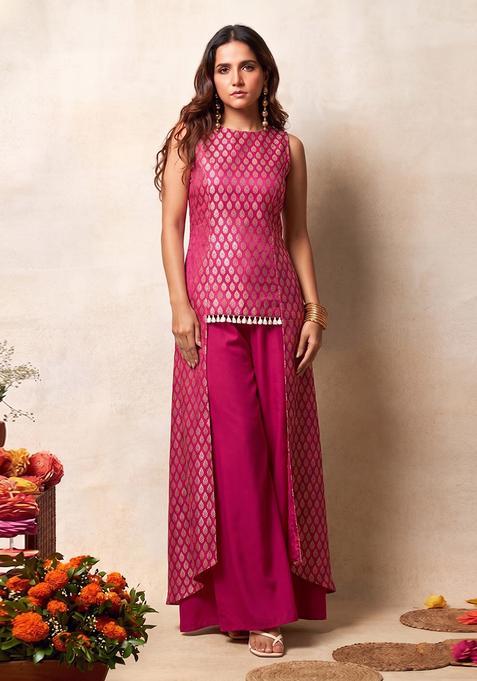 Pink Brocade Sharara Set