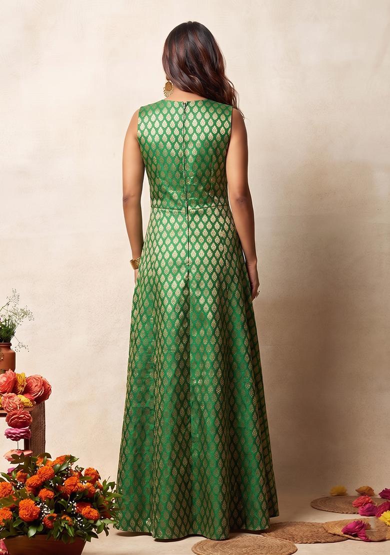 Green Brocade Sharara Set - Indya