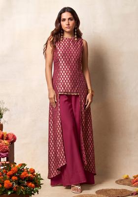 Wine Brocade Sharara Set