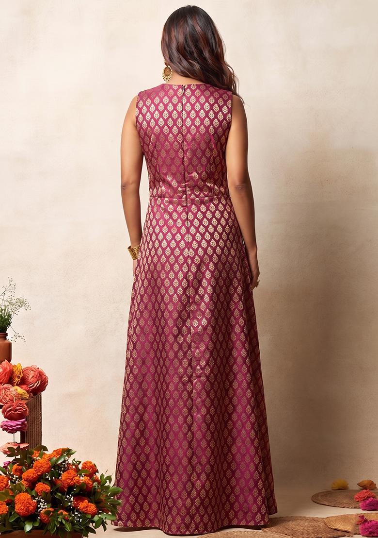 Wine Brocade Sharara Set - Indya