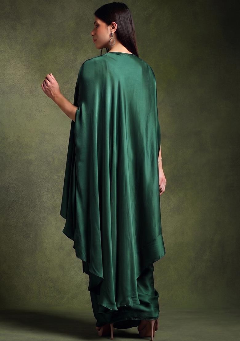 Green Embroidered Georgette Fusion Set - Indya