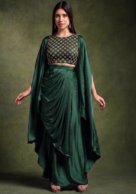 Green Embroidered Georgette Fusion Set