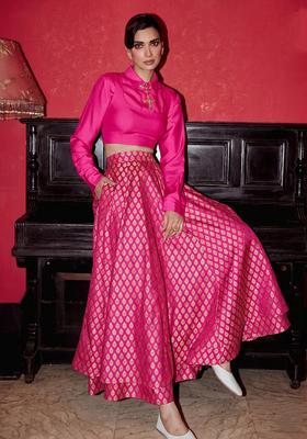 Pink Brocade Lehenga Set