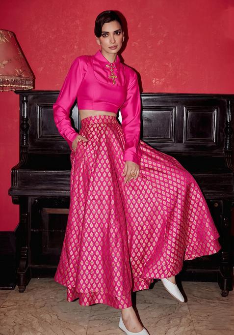 Pink Brocade Lehenga Set