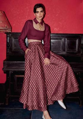 Chocolate Brown Brocade Lehenga Set