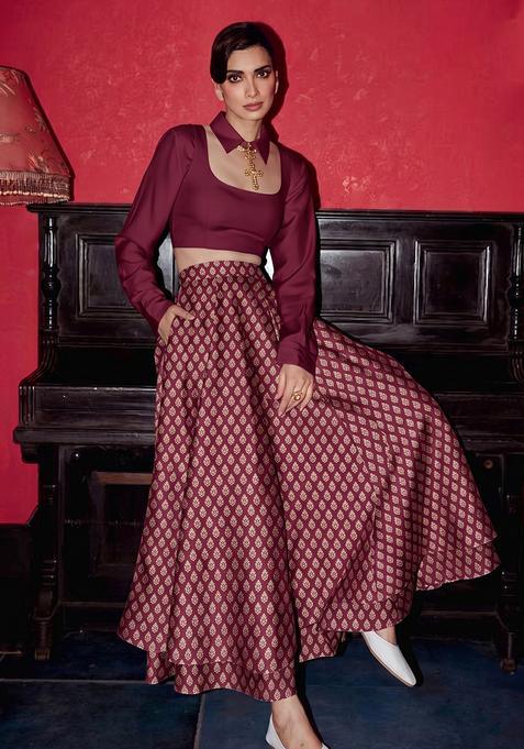 Chocolate Brown Brocade Lehenga Set