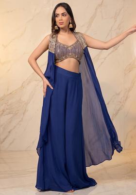 Royal Blue Embroidered Handwork Fusion Set