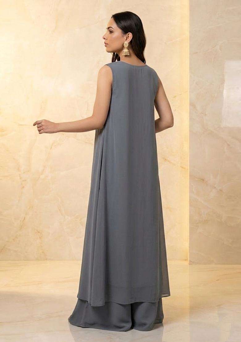 Grey Embroidered Handwork Fusion Set - Indya