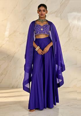 Royal Blue Embroidered Handwork Sharara Set