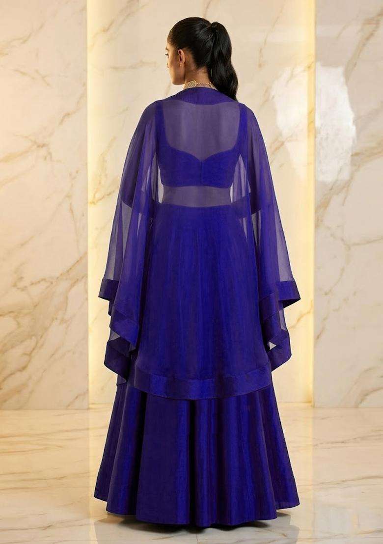 Royal Blue Embroidered Handwork Sharara Set - Indya