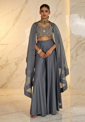 Grey Embroidered Handwork Sharara Set