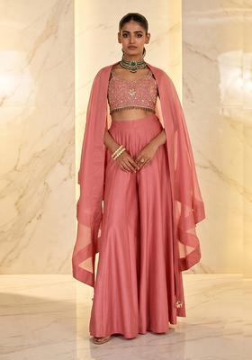 Pink Embroidered Handwork Sharara Set