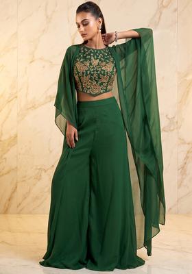 Green Embroidered Handwork Fusion Set