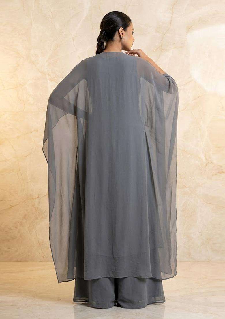 Grey Embroidered Handwork Fusion Set - Indya