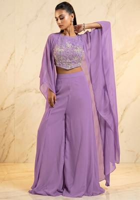 Lavender Embroidered Handwork Fusion Set