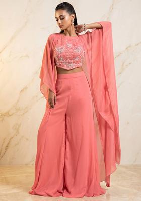 Pink Embroidered Handwork Fusion Set