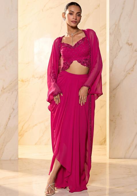 Pink Embroidered Handwork Fusion Set