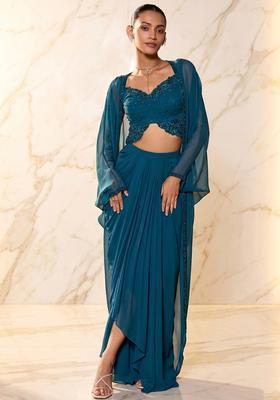 Teal Embroidered Handwork Fusion Set