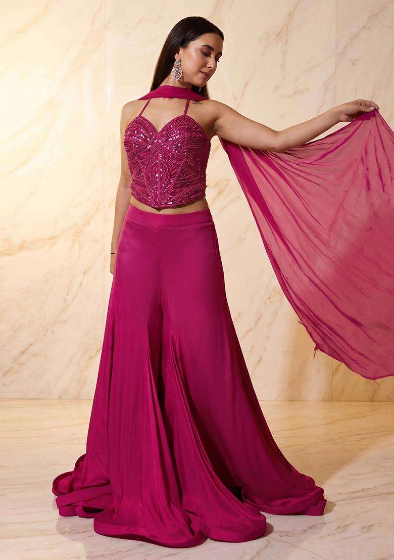 Pink Embroidered Handwork Lehenga Set - Indya