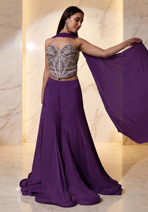 Purple Embroidered Handwork Lehenga Set