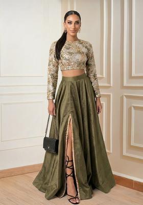 Olive Green Embroidered Prom Dress