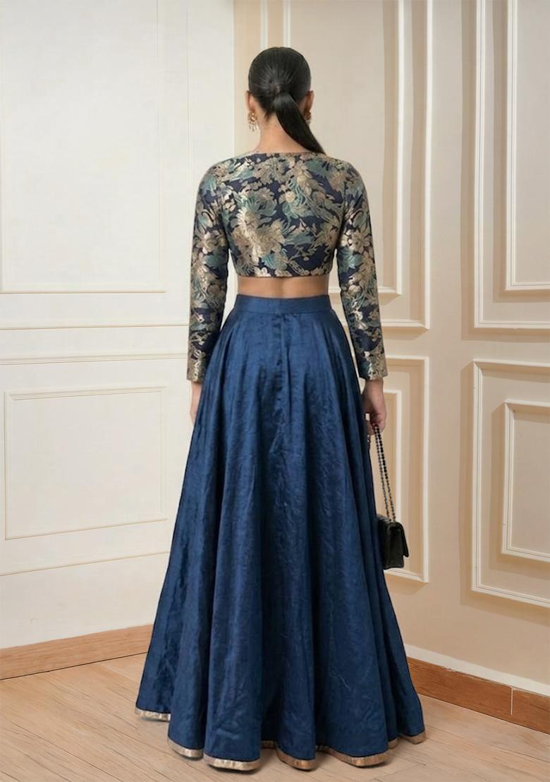 Royal Blue Embroidered Prom Dress - Indya