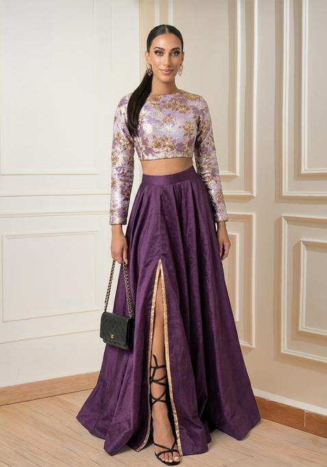 Purple Embroidered Prom Dress