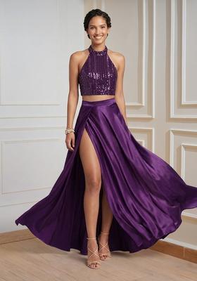Purple Sequin Net Prom Dress