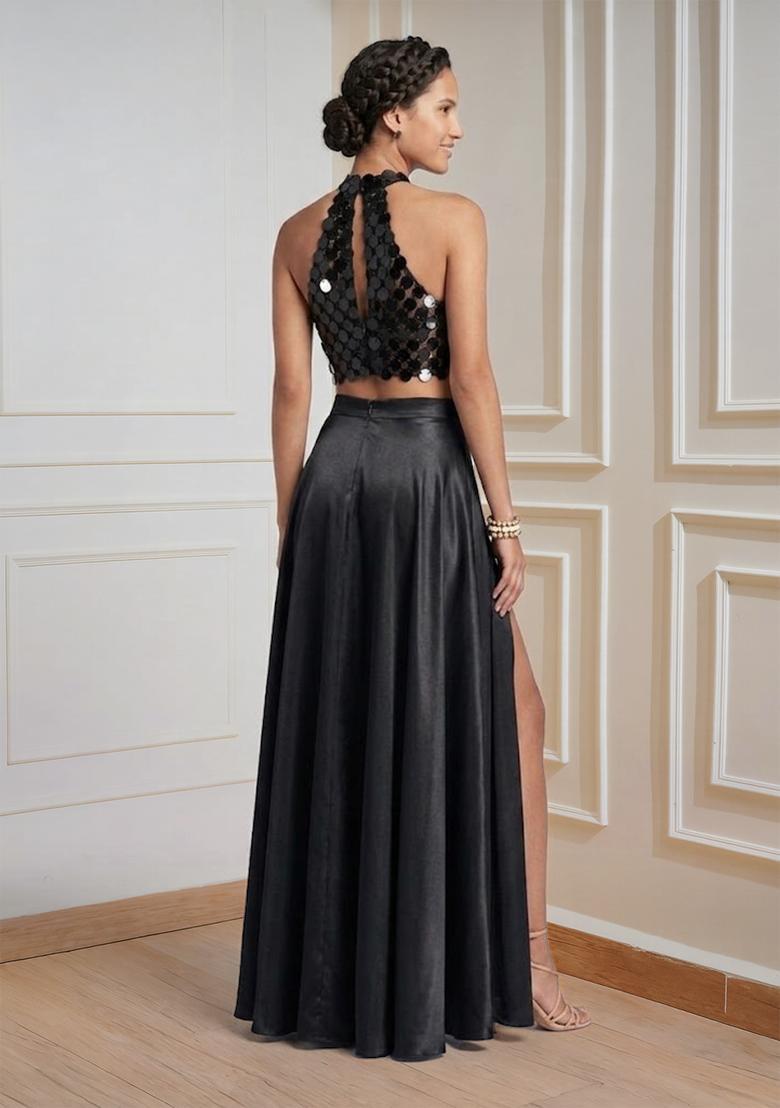 Black Embroidered Prom Dress - Indya