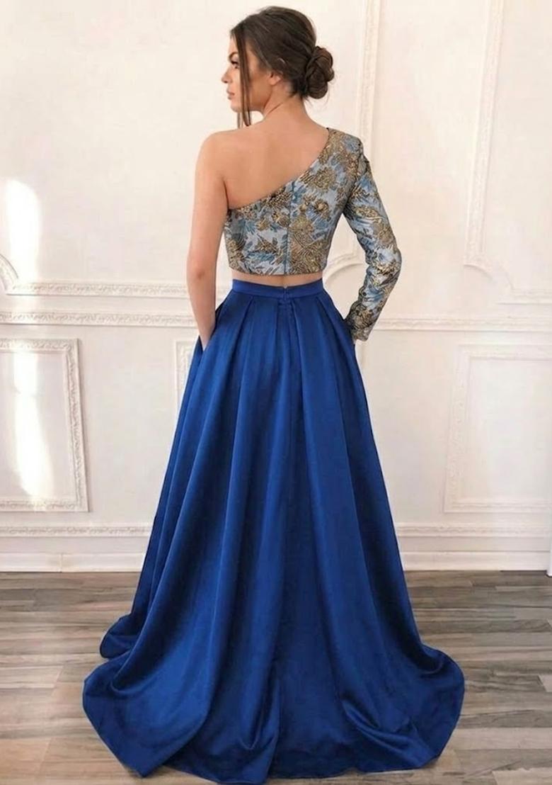 Royal Blue Embroidered Prom Dress - Indya