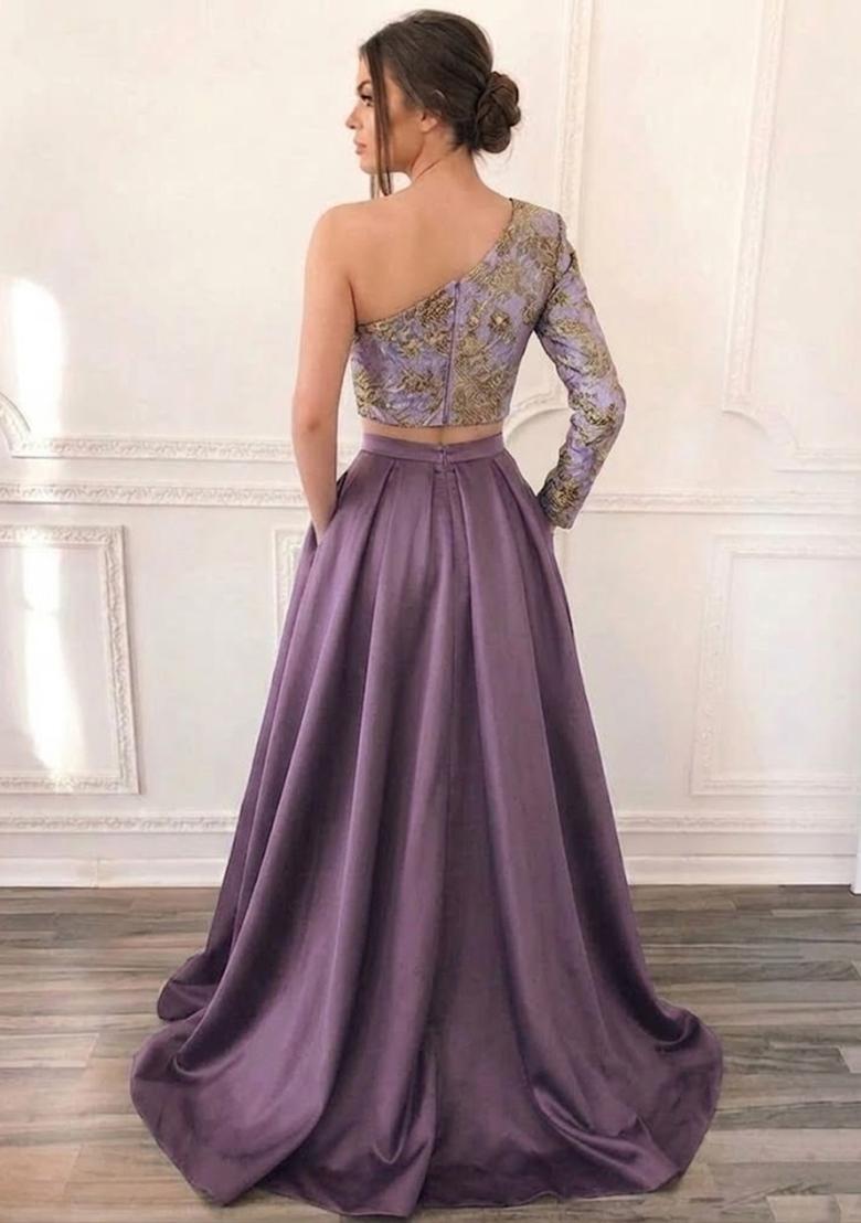 Lavender Embroidered Prom Dress - Indya