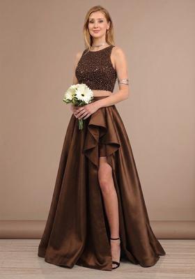 Chocolate Brown Sequin Net Prom Dress