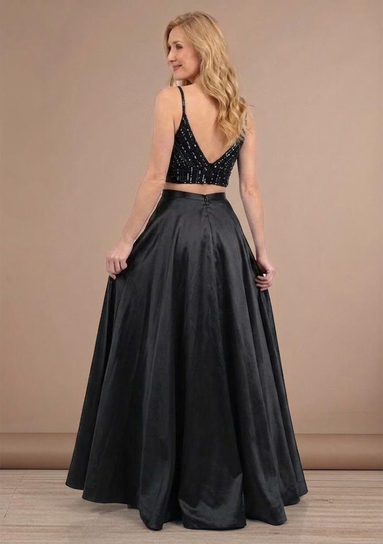 Black Sequin Net Prom Dress - Indya