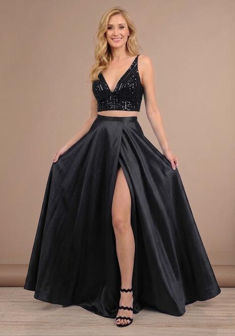 Black Sequin Net Prom Dress