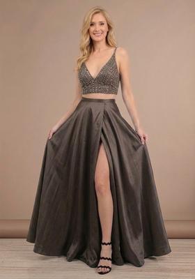 Brown Sequin Net Prom Dress
