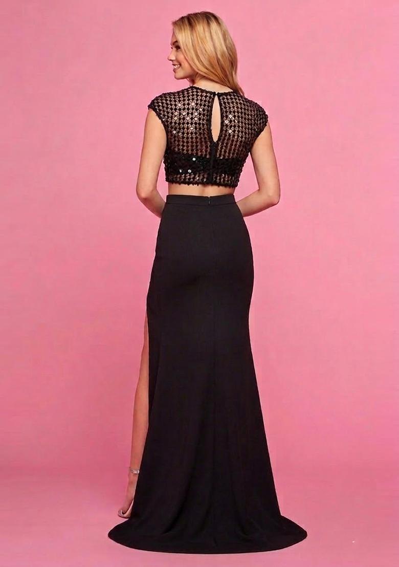 Jet Black Embroidered Prom Dress - Indya