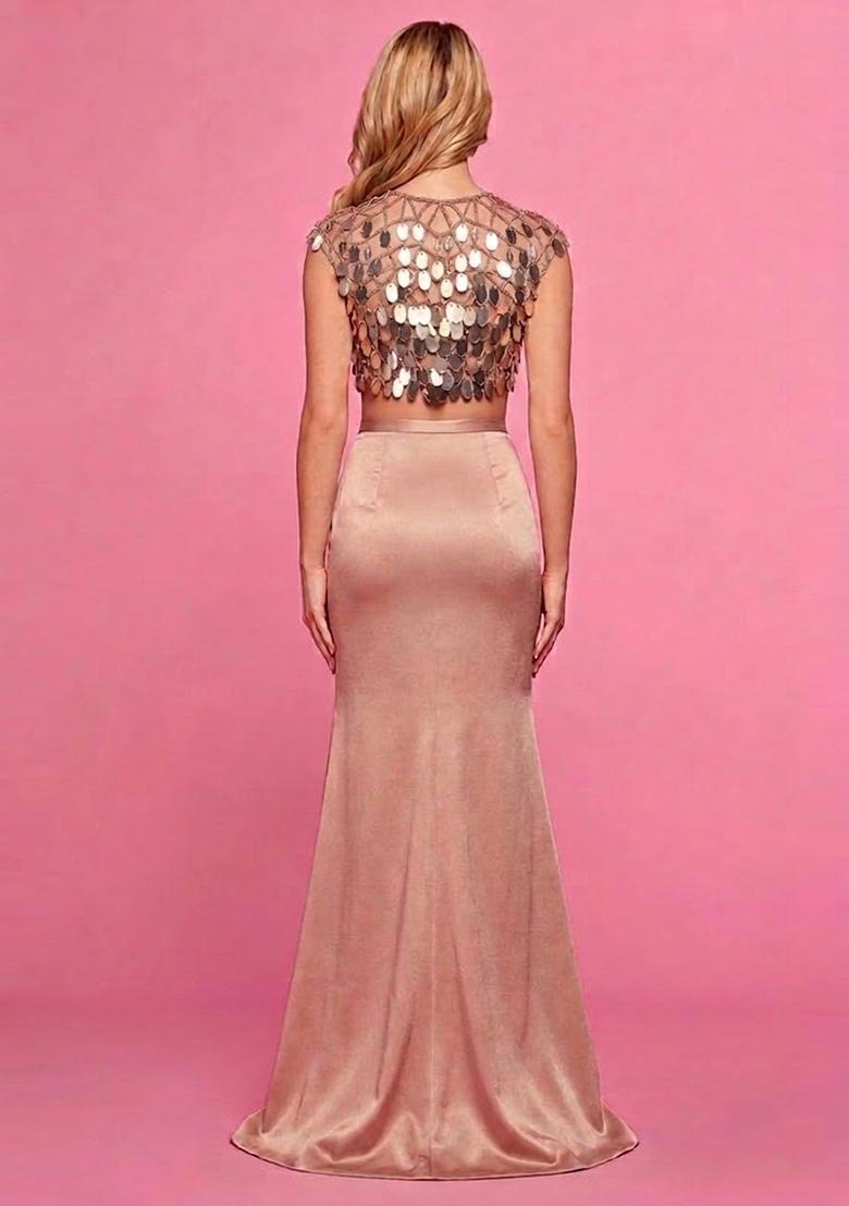 Pink Embroidered Prom Dress - Indya