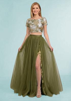 Olive Green Embroidered Prom Dress